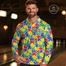 Load image into Gallery viewer, Custom Colorful Autism Awareness Butterfly Ribbon Bowling Men Shirt, Puzzles Jersey IPHW11203