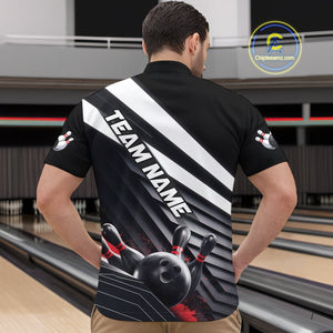 Custom Black And Red Strike Bowling Quarter-Zip Shirts For Men, Bowling Team Uniform IPHW9627