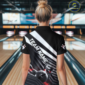 Custom Black And Red Strike Bowling Quarter-Zip Shirts For Women, Bowling Team Uniform IPHW9627
