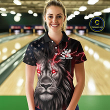 Load image into Gallery viewer, Custom Red Thunder Lightning Patriotic Lion Women Polo Shirts, US Flag Bowling Jerseys IPHW9319