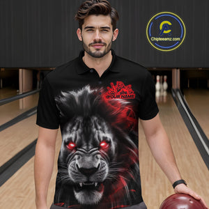 Custom Black And Red Lion Bowling Polo Team Shirts For Men, Lion Bowling Jerseys IPHW9328