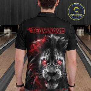 Custom Black And Red Lion Bowling Polo Team Shirts For Men, Lion Bowling Jerseys IPHW9328