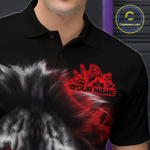 Custom Black And Red Lion Bowling Polo Team Shirts For Men, Lion Bowling Jerseys IPHW9328