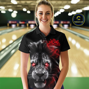 Custom Black And Red Lion Bowling Polo Team Shirts For Women, Lion Bowling Jerseys IPHW9328