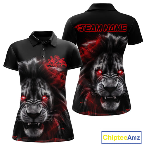 Custom Black And Red Lion Bowling Polo Team Shirts For Women, Lion Bowling Jerseys IPHW9328