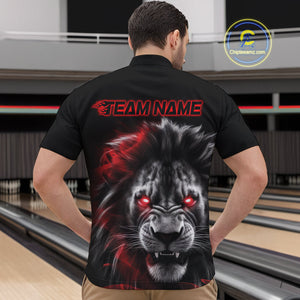 Custom Black And Red Lion Bowling Quarter-Zip Team Shirts For Men, Lion Bowling Jerseys IPHW9328