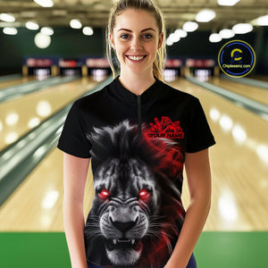Custom Black And Red Lion Bowling Quarter-Zip Team Shirt For Women, Lion Bowling Jersey IPHW9328