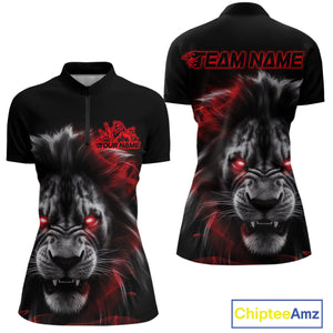 Custom Black And Red Lion Bowling Quarter-Zip Team Shirt For Women, Lion Bowling Jersey IPHW9328