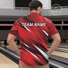 Load image into Gallery viewer, Person wearing a red bowling shirt with 'TEAM NAME' text in a bowling alley.