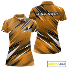 Load image into Gallery viewer, Customizable polo shirt with team name and logo design on a white background