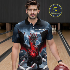 Custom Red Dragon Bowling Men Polo Shirts, Dragon Bowling Team Tournament Outfit IPHW9106
