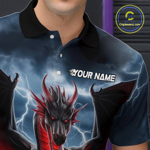 Custom Red Dragon Bowling Men Polo Shirts, Dragon Bowling Team Tournament Outfit IPHW9106