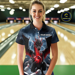 Custom Red Dragon Bowling Women Polo Shirts, Dragon Bowling Team Tournament Outfit IPHW9106