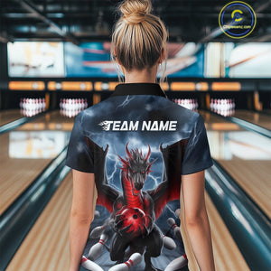 Custom Red Dragon Bowling Women Polo Shirts, Dragon Bowling Team Tournament Outfit IPHW9106