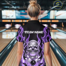 Load image into Gallery viewer, Custom Purple Fire Flame Skull Bowling Women Quarter-Zip Shirt, Halloween Bowling Outfit IPHW9493
