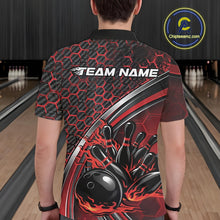 Load image into Gallery viewer, Custom Red Flame Bowling Men Polo Team Shirt, Hexagon Pattern Bowling Jerseys IPHW11310