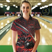Load image into Gallery viewer, Custom Red Flame Bowling Women Polo Team Shirt, Hexagon Pattern Bowling Jerseys IPHW11310