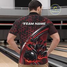 Load image into Gallery viewer, Custom Red Flame Bowling Men Quarter-Zip Team Shirt, Hexagon Pattern Bowling Jerseys IPHW11310