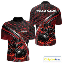 Load image into Gallery viewer, Custom Red Flame Bowling Men Quarter-Zip Team Shirt, Hexagon Pattern Bowling Jerseys IPHW11310