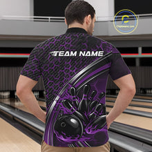Load image into Gallery viewer, Custom Purple Flame Bowling Men Quarter-Zip Team Shirt, Hexagon Pattern Bowling Jerseys IPHW11311