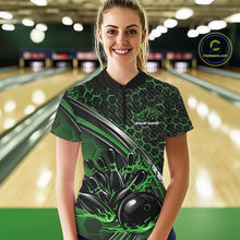 Load image into Gallery viewer, Custom Green Flame Bowling Women Quarter-Zip Team Shirt, Hexagon Pattern Bowling Jerseys IPHW11312