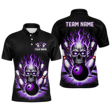 Load image into Gallery viewer, Personalized Unisex Skull Bowling Shirt Custom Team'S Name Flame Bowler Jerseys | Purple IPHW6511