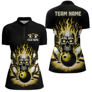 Personalized Ladies Skull Bowling Shirt Custom Team'S Name Flame Bowler Jerseys | Yellow IPHW6513
