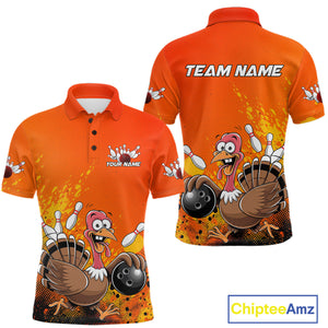 Custom Funny Turkey Bowling Thanksgiving Bowing Outfit Team Polo Shirts For Men IPHW9786