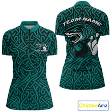 Load image into Gallery viewer, Custom Blue Tribal Shark Women Bowling Team Shirts, Shark Bowling Tournament Shirt IPHW10177