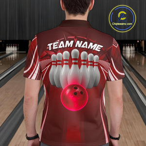 Custom Red Bowling Tournament Bowling Polo Shirts For Men With Team Name IPHW9282