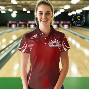 Custom Red Bowling Tournament Bowling Polo Shirts For Women With Team Name IPHW9282