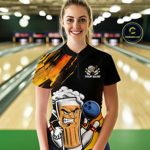 Custom Black And Yellow Funny Bowling And Beer Team Women Quarter-Zip Shirt IPHW9605