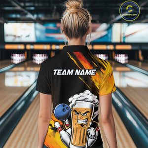 Custom Black And Yellow Funny Bowling And Beer Team Women Quarter-Zip Shirt IPHW9605