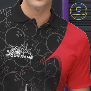 Custom Red Bowling Team Polo Shirts For Men, Bowling Pattern Bowling League Shirt IPHW9623