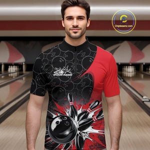Custom Red Bowling Team Quarter-Zip Shirts For Men, Bowling Pattern Bowling League Shirt IPHW9623
