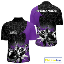 Load image into Gallery viewer, Custom Purple Bowling Team Quarter-Zip Shirts For Men, Bowling Pattern Bowling League Shirt IPHW9624