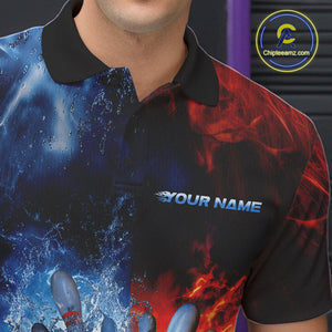 Custom Red Fire Blue Water Explosion Bowling Team Polo Shirts For Men, Bowling Uniform IPHW9448