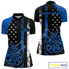 Load image into Gallery viewer, Custom Blue Thin Line US Flag Patriotic Dartboard Dart Women Quarter-Zip Team Shirts IPHW9645
