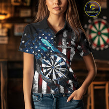 Load image into Gallery viewer, Custom Blue Thunder Lightning Patriotic Dart Women Polo Shirts, Vintage Dart Jerseys IPHW9651
