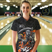 Load image into Gallery viewer, Custom Chaotic Flame Grim Reaper Bowling Women Polo Shirts, Halloween Bowling Team Shirt IPHW9473