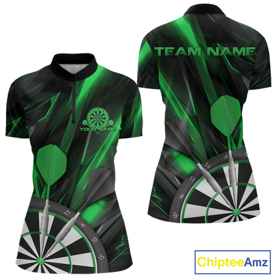 Custom Black And Green Dart Jerseys, Dart Quarter-Zip Shirts For Women Team Jerseys IPHW9682