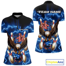 Load image into Gallery viewer, Custom Blue Lightning US Eagle Bowling Team Women Quarter-Zip Shirts, Patriotic Bowling IPHW9479