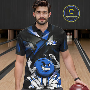 Black And Blue Custom Funny Bowling Team Polo Shirts For Men, Bowling Jerseys IPHW9357