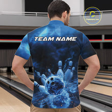 Load image into Gallery viewer, Custom Blue Thunder Lightning Bowling Team Men Quarter-Zip Shirts, Bowling Jerseys IPHW9747