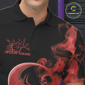 Custom Red Smoke Skull Men Bowling Team Polo Shirts, Hallowen Bowlers Jerseys IPHW9524