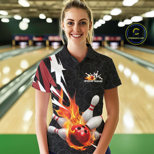 Custom Fiery Red Bowling Women Polo Shirts, Inferno Flame Bowling Team League Shirt IPHW9526