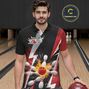 Custom Fiery Red Bowling Men Polo Team Shirts, Fire Flame Bowling Jerseys Bowler Outfit IPHW9529