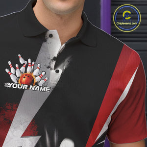 Custom Fiery Red Bowling Men Polo Team Shirts, Fire Flame Bowling Jerseys Bowler Outfit IPHW9529