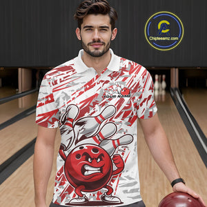 Red Camo Custom Funny Bowling Polo Shirts For Men, Bowling Team Tournament Shirt IPHW9397