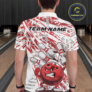 Red Camo Custom Funny Bowling Polo Shirts For Men, Bowling Team Tournament Shirt IPHW9397